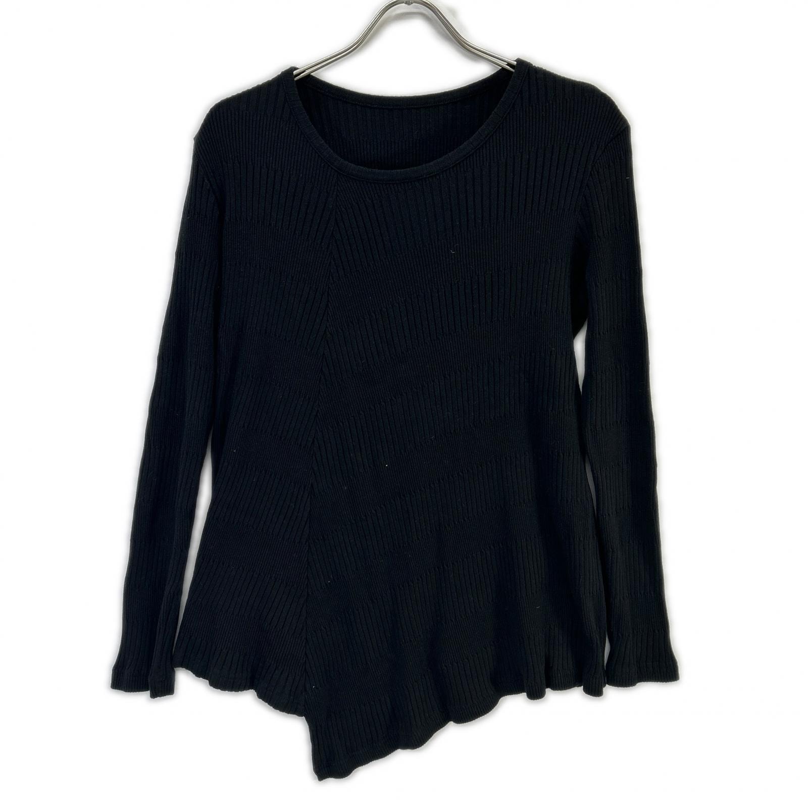 ワイズ YL-T09-062 25AW ブラック RANDOM RIB STRIPE ROUND NECK FLARE LONG SLEEVE T アシンメトリーリブ長袖カットソー 2