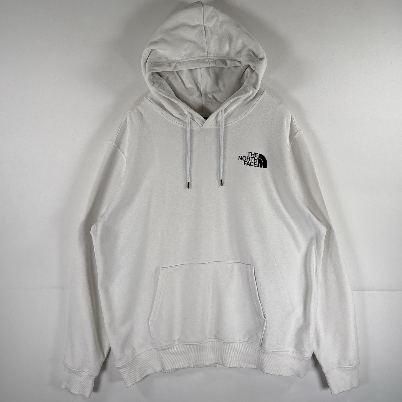 古着 ザ・ノースフェイス THE NORTH FACE パーカー スウェット 大きいサイズ アウトドア プルオーバー ビッグロゴプリント XL ホワイト メンズ
