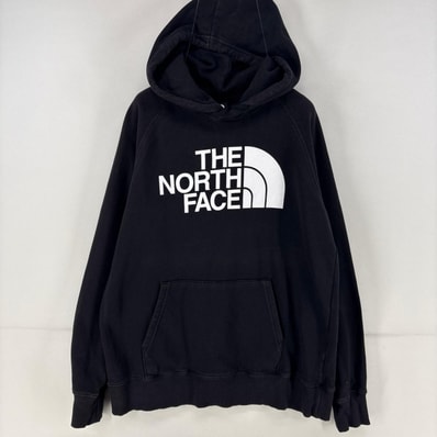 古着 ザ・ノースフェイス THE NORTH FACE パーカー プルオーバー ロゴ スウェット プリント M ブラック レディース