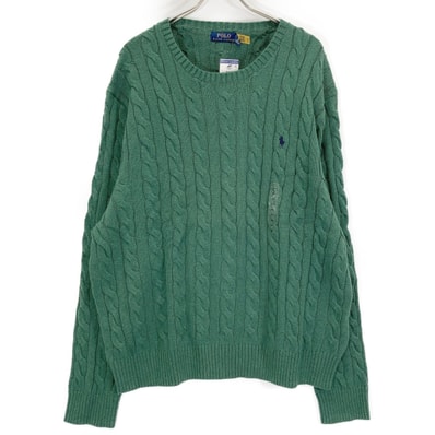 ポロ ラルフローレン グリーン ポニー刺繍 ケーブル編み ニットセーター XXL