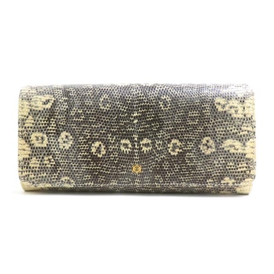 ロエベ LOEWE 二つ折り長財布 リザード ベージュ/ブラウン ユニセックス【中古】 56827i