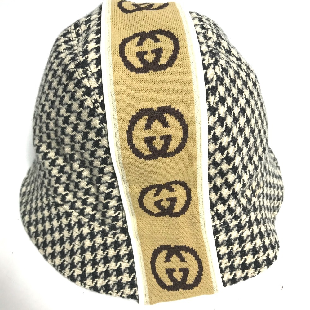 グッチ GUCCI GG 千鳥格子 インターロッキングG バケットハット ハット帽 帽子 ハット コットン ブラック 美品