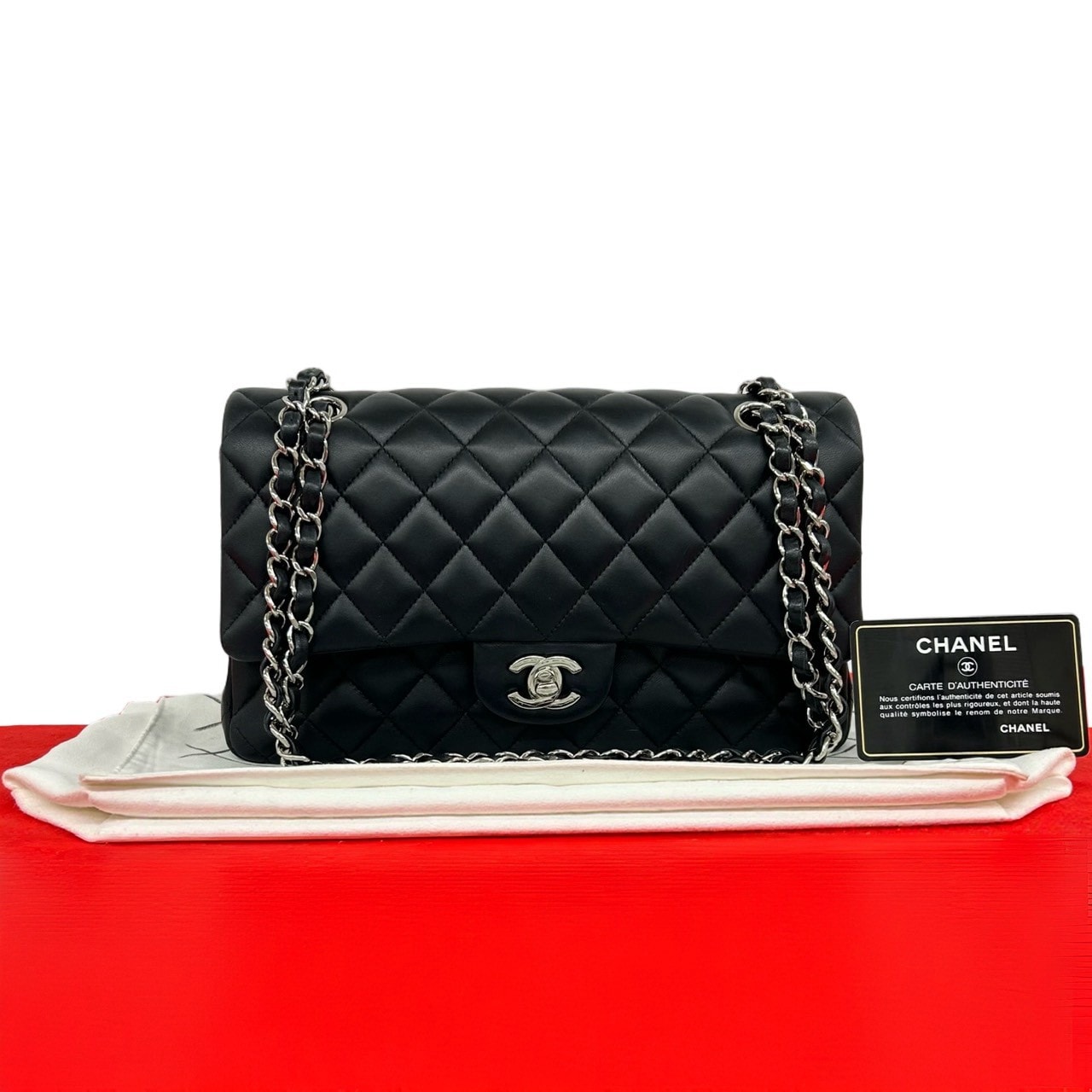CHANEL シャネル マトラッセ Wフラップ ココマーク ラムスキン ショルダーバッグ ブラック
 86287