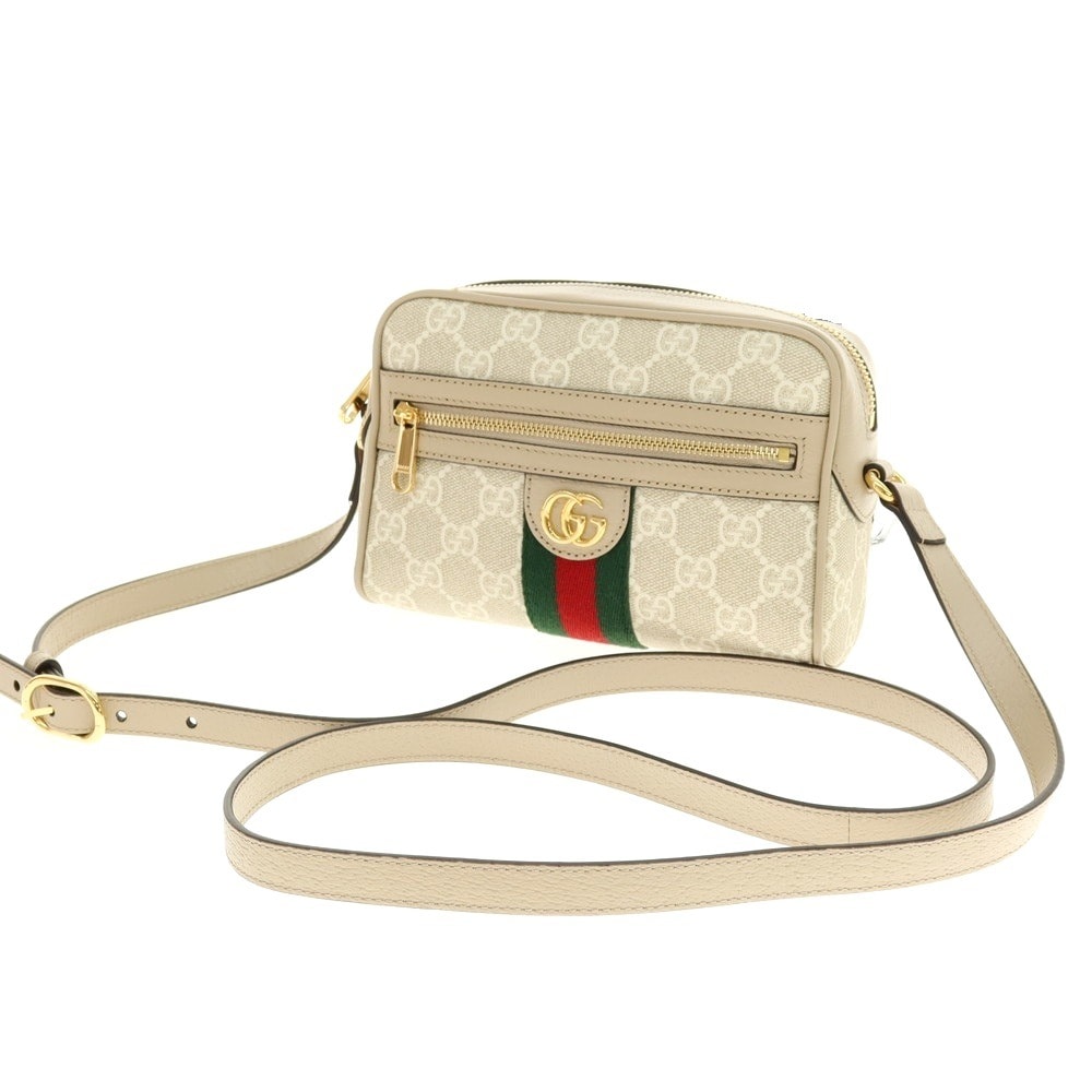 【中古】【未使用】グッチ GUCCI GG スプリーム オフィディア レザー×キャンバス ショルダーバッグ ベージュ系【W17.5xH12xD5.2】【レディース】