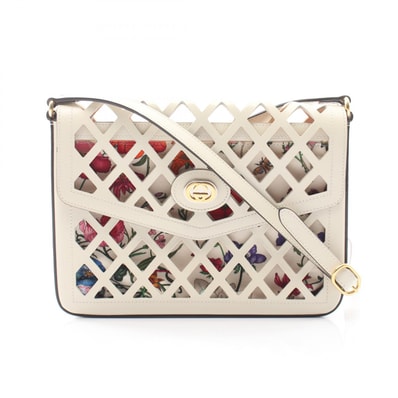 グッチ GUCCI カットアウト ミディアム フローラルキャンバス ショルダーバッグ バッグ レザー キャンバス レディース ホワイト系 / マルチカラー 550138 【中古】
