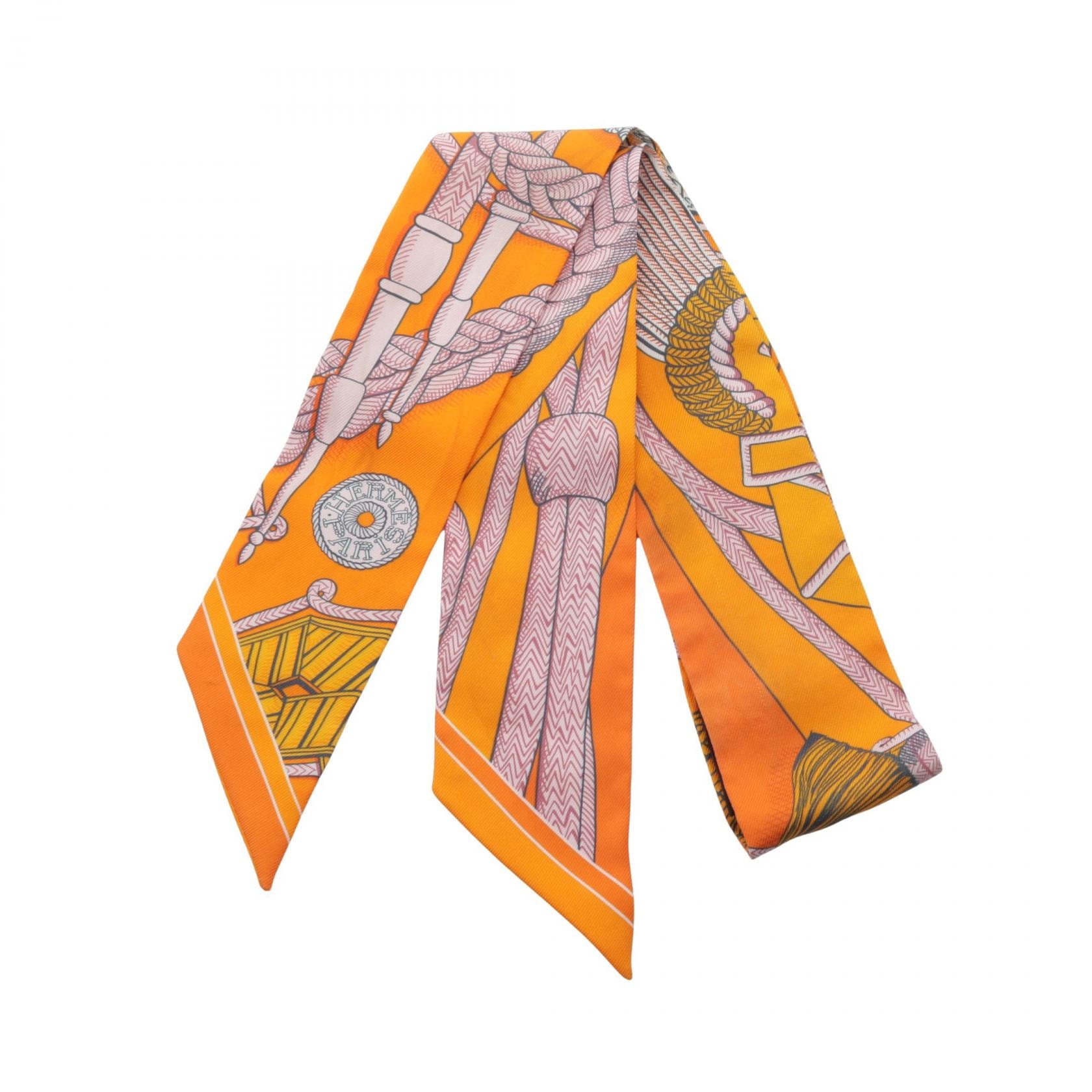 エルメス HERMES ツイリー ZOUAVES ET DRAGONS リボン スカーフ 衣料品 シルク シルク オレンジ レディース オレンジ系 / マルチカラー 【中古】