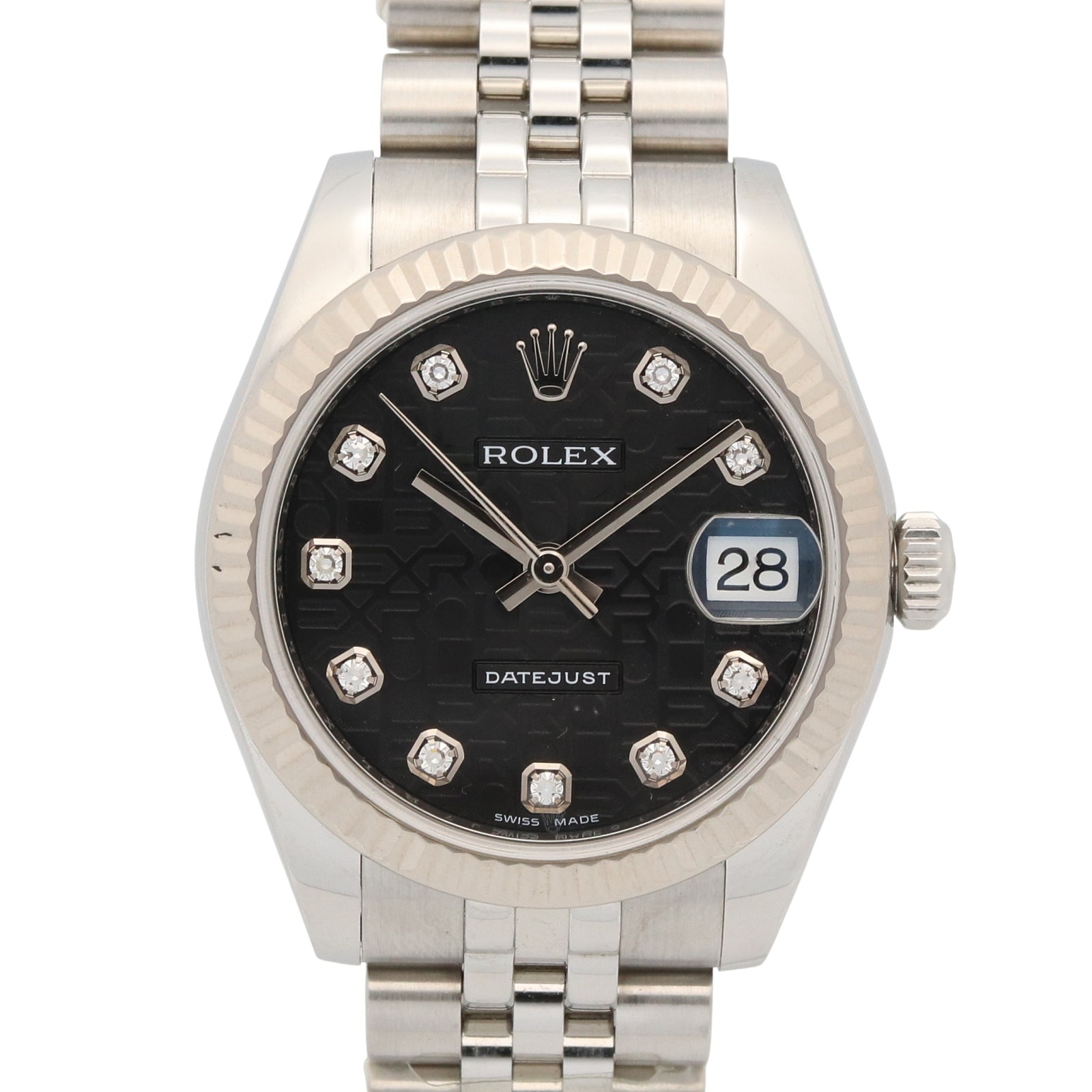 ロレックス ROLEX デイトジャスト 10Pダイヤ ランダム番 腕時計 時計 K18WG(ホワイトゴールド) ステンレススチール ダイヤモンド レディース ブラック系 コンピュータ/新ダイヤ/ジュビリー 178274G 【中古】