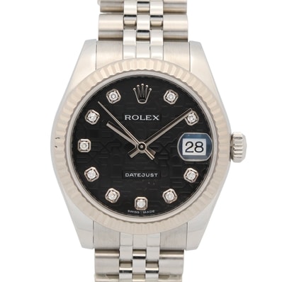 ロレックス ROLEX デイトジャスト 10Pダイヤ ランダム番 腕時計 時計 K18WG(ホワイトゴールド) ステンレススチール ダイヤモンド レディース ブラック系 コンピュータ/新ダイヤ/ジュビリー 178274G 【中古】