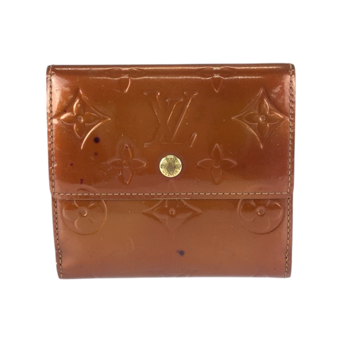 LOUIS VUITTON ルイヴィトン モノグラム ヴェルニ ポルト モネ ビエ カルト クレディ ブロンズ ブラウン ゴールド金具 エナメル 折り財布 コンパクトウォレット 600151 【中古】