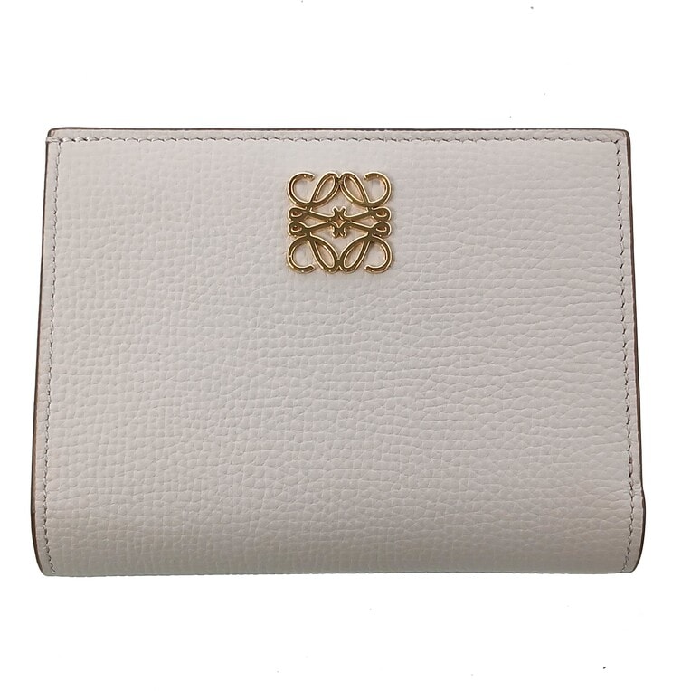 LOEWE ロエベ アナグラム コンパクト ウォレット 二つ折り財布 C821NCWX03 レザー ライトゴースト  レディース【中古】