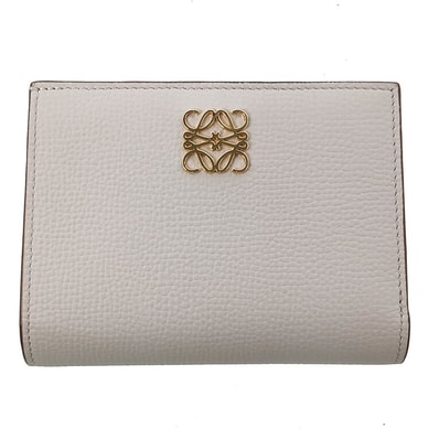 LOEWE ロエベ アナグラム コンパクト ウォレット 二つ折り財布 C821NCWX03 レザー ライトゴースト レディース【中古】