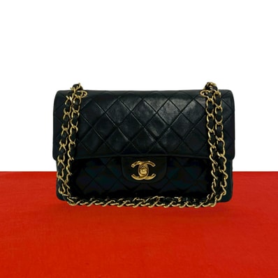 CHANEL シャネル マトラッセ ココマーク ダブルフラップ ラムスキン ショルダーバッグ ブラック
03963