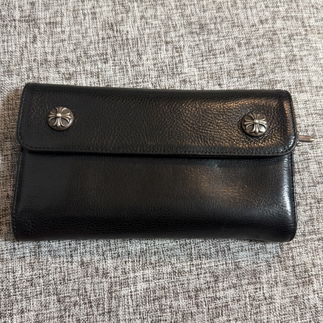 Chrome Hearts Wave Cross Ball Button Leather Wallet "Black/Silver"