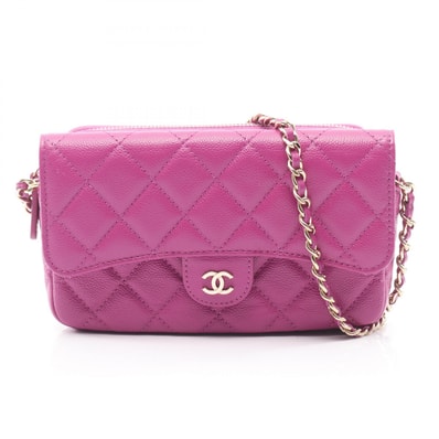 シャネル CHANEL マトラッセ チェーンフォンケースウォレット ショルダーバッグ バッグ キャビアスキン(グレインドカーフ) レディース パープル系 AP2096 【中古】