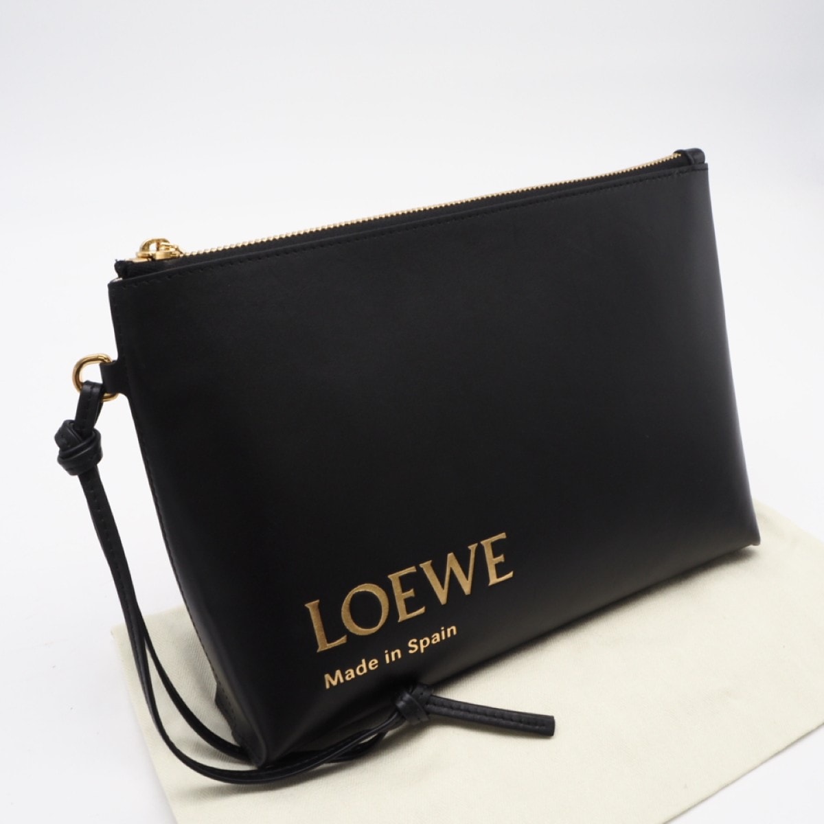 美品 LOEWE ロエベ カーフレザー T POUCH Tポーチ CLE0MIPX01 クラッチバッグ ブラック カーフレザー レディース
