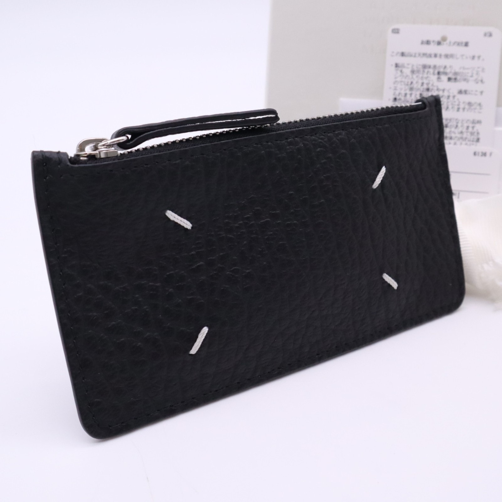 極美品 MAISON MARGIELA メゾンマルジェラ 4ステッチ レザー フラグメントケース S56UI0143 コインケース ブラック ホワイト カーフレザー メンズ