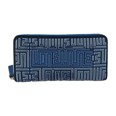 LOEWE ロエベ メイズ ジップアラウンド ブルー ネイビー シルバー金具 レザー 長財布 ロングウォレット 1-0286418 【中古】