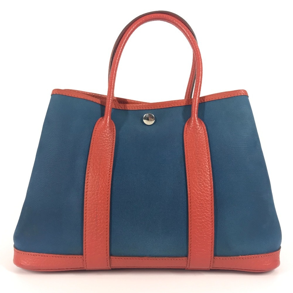 エルメス HERMES ガーデンパー ティTPM カバン ハンドバッグ バイカラー トートバッグ レザー/キャンバス X刻 ブルー