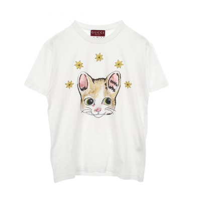 グッチ GUCCI GUCCI × ヒグチユウコ 日本限定 ネコ 半袖Tシャツ 衣料品 トップス コットン メンズ ホワイト系 855021 【中古】