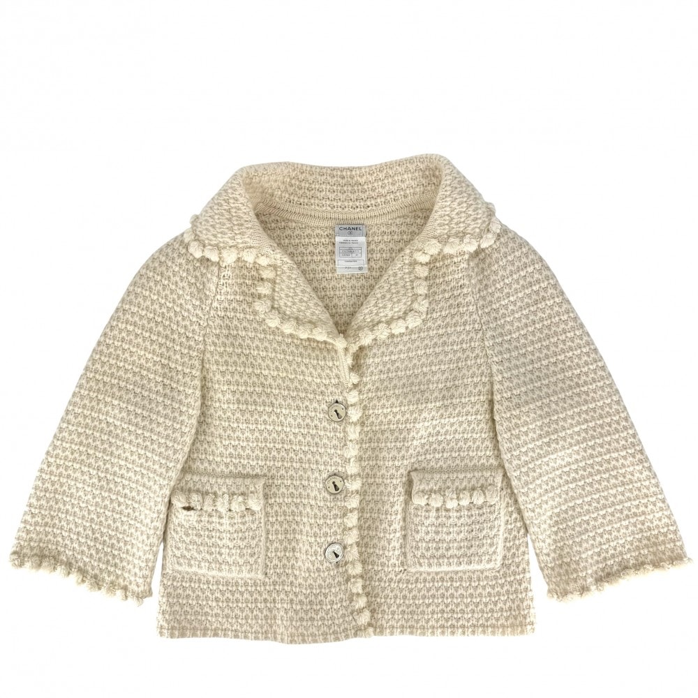 CHANEL シャネル アウター ニットジャケット アパレル 服 40 ベージュ シルバー金具 カシミヤ  モヘア   レディース 春 秋 美品 2001年【中古品】