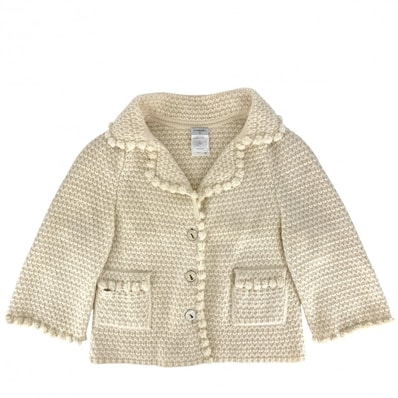 CHANEL シャネル アウター ニットジャケット アパレル 服 40 ベージュ シルバー金具 カシミヤ モヘア レディース 春 秋 美品 2001年【中古品】