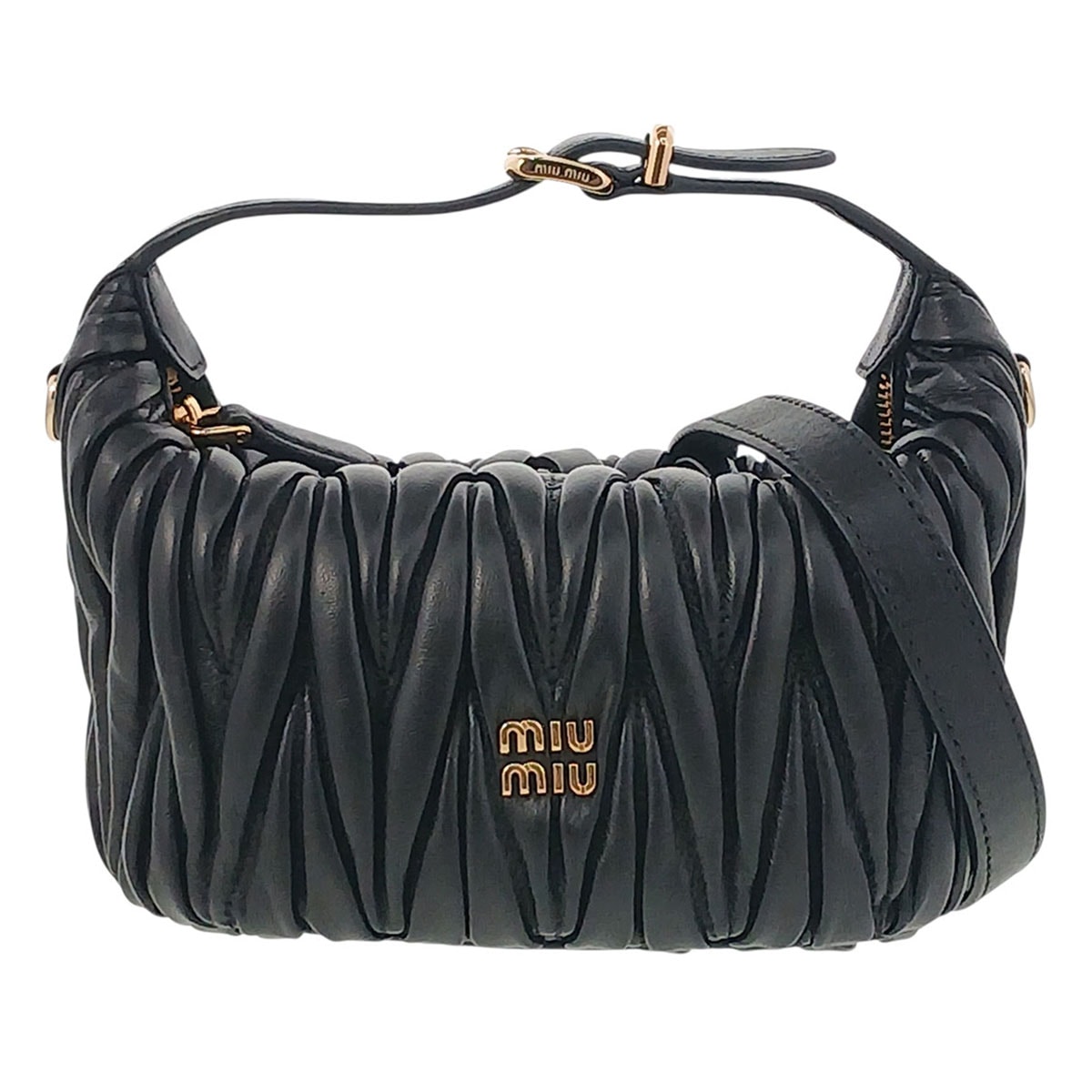 MIUMIU ミュウミュウ マテラッセ レザーショルダーバッグ ショルダーバッグ 5NE026 レザー ブラック ゴールド金具  レディース【中古】