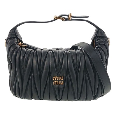 MIUMIU ミュウミュウ マテラッセ レザーショルダーバッグ ショルダーバッグ 5NE026 レザー ブラック ゴールド金具 レディース【中古】