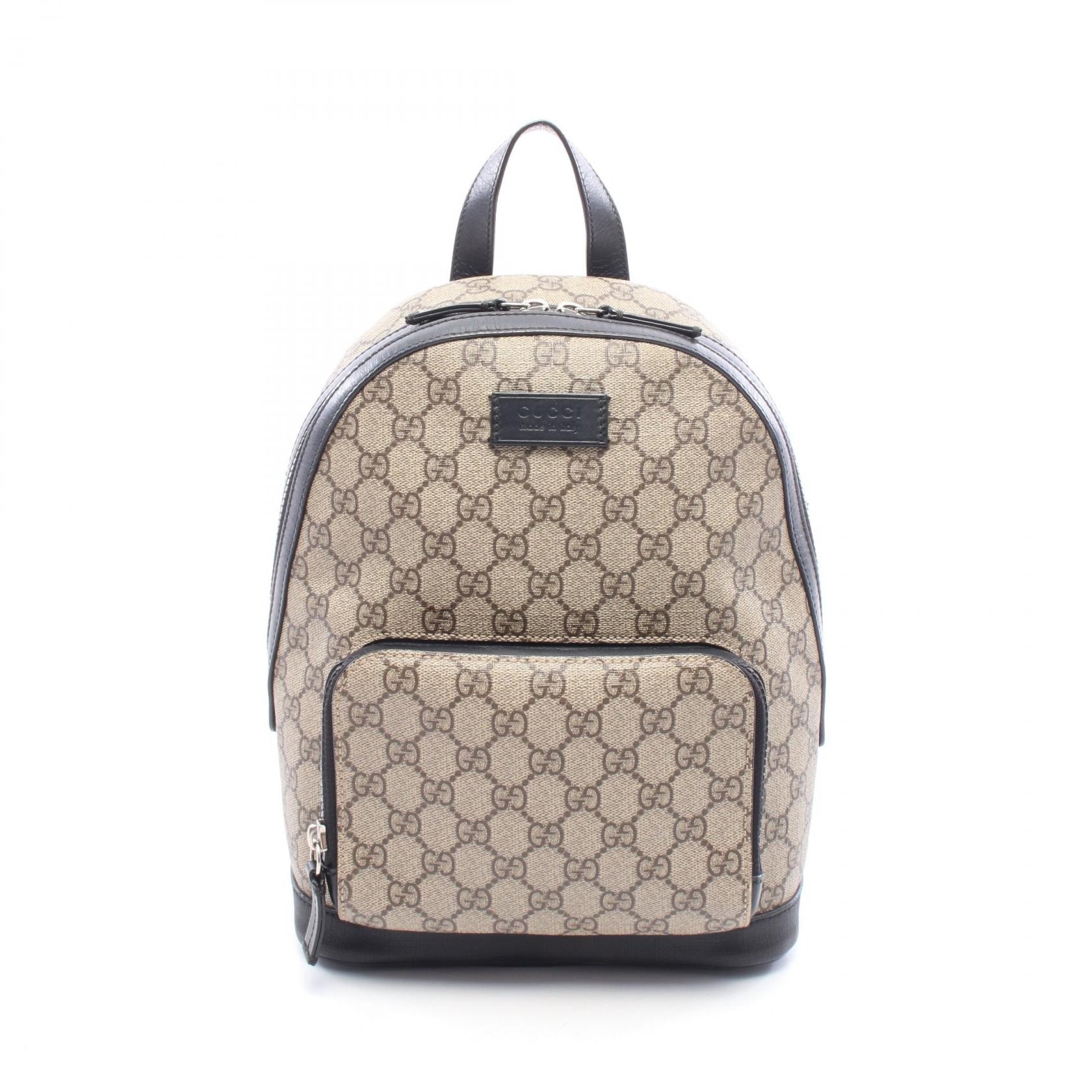 グッチ GUCCI GGスプリーム スモール リュックサック バックパック バッグ PVCコーティングキャンバス レザー レディース ベージュ系 / ブラウン系 / ブラック系 429020 【中古】