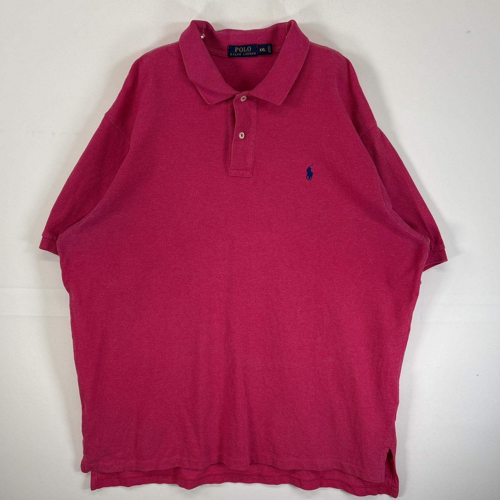 古着 ポロ・ラルフローレン POLO RALPH LAUREN 鹿の子 半袖 ポロシャツ ロゴ 刺繍 大きいサイズ 2ボタン 14041  ピンク系 無地 メンズ
