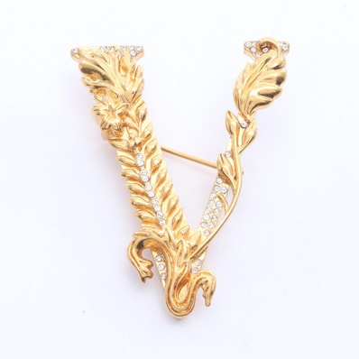 ヴェルサーチ VERSACE ブローチ アクセサリー GP(ゴールドメッキ) ラインストーン レディース ゴールド系 / クリア系 【中古】