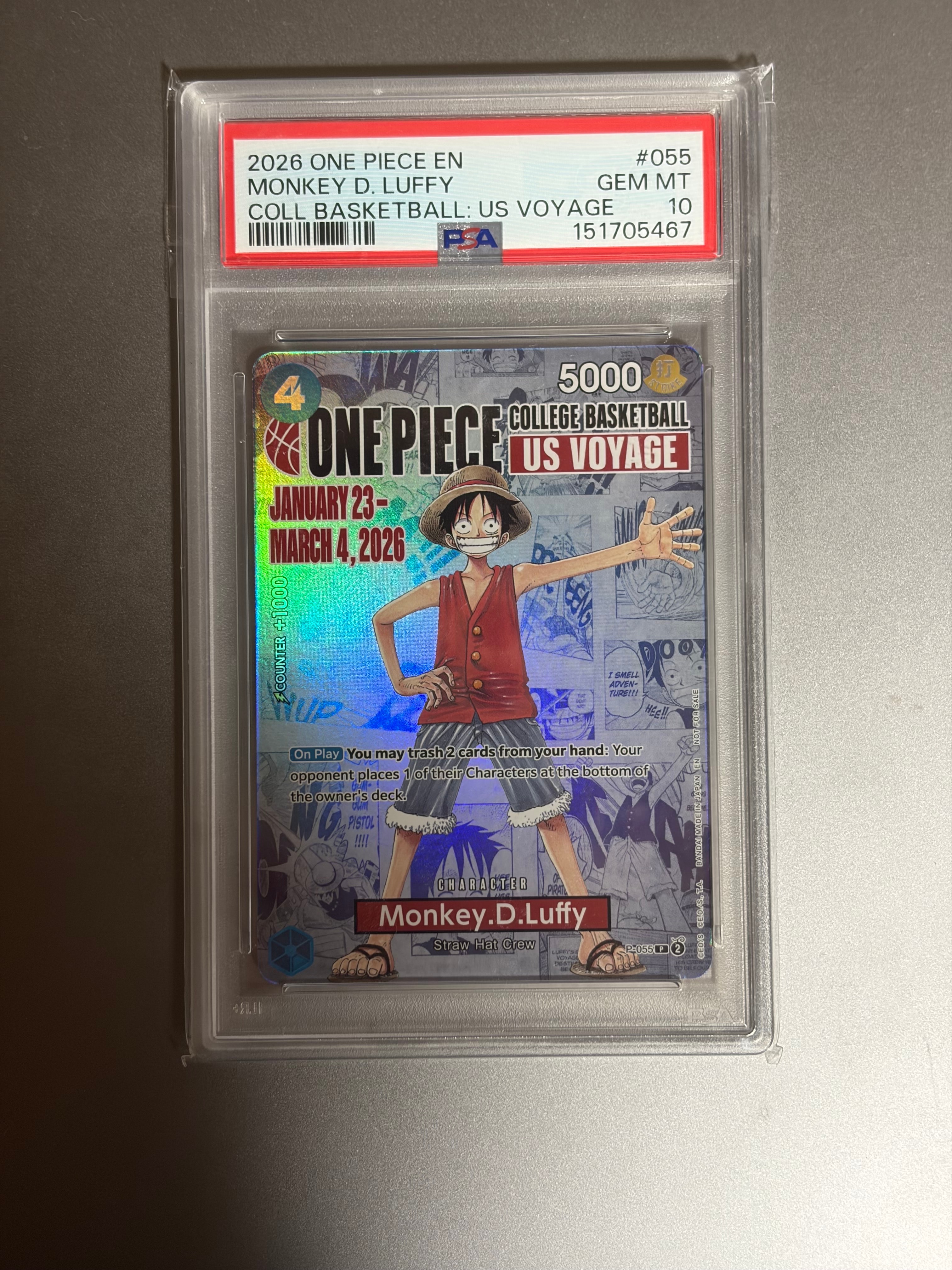 【PSA10連番】ルフィ P-055 カレッジ バスケットボール：USボヤージュ モンキー・D・ルフィ：P (開封済) [P-055]【英語版】(プロモーション