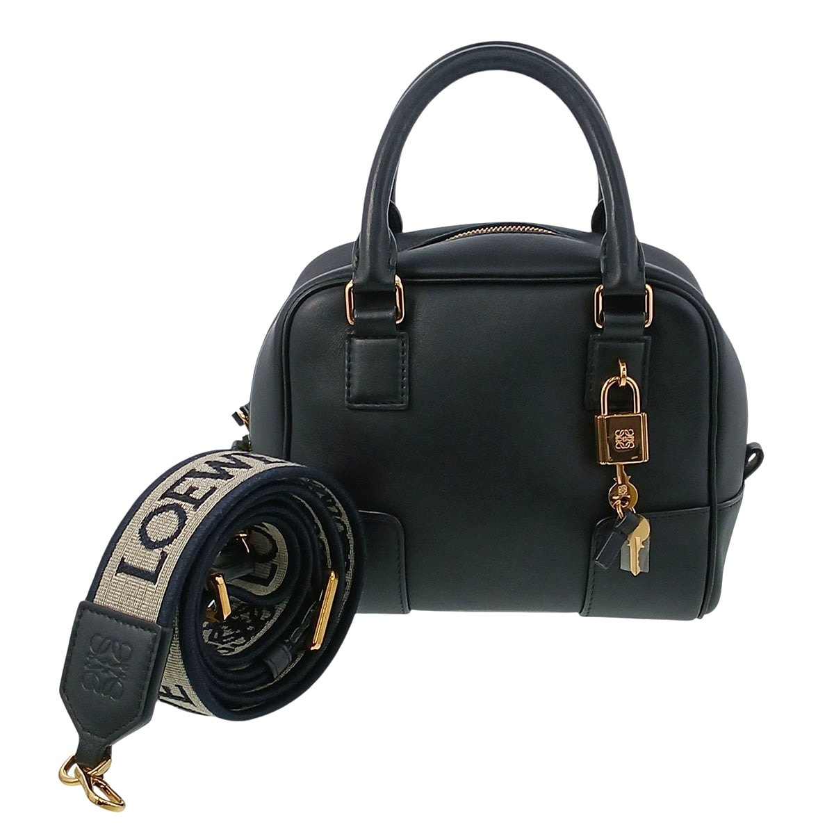 LOEWE ロエベ アマソナ16 スクエアバッグ ショルダーバッグ A039N21 レザー ブラック  レディース【中古】