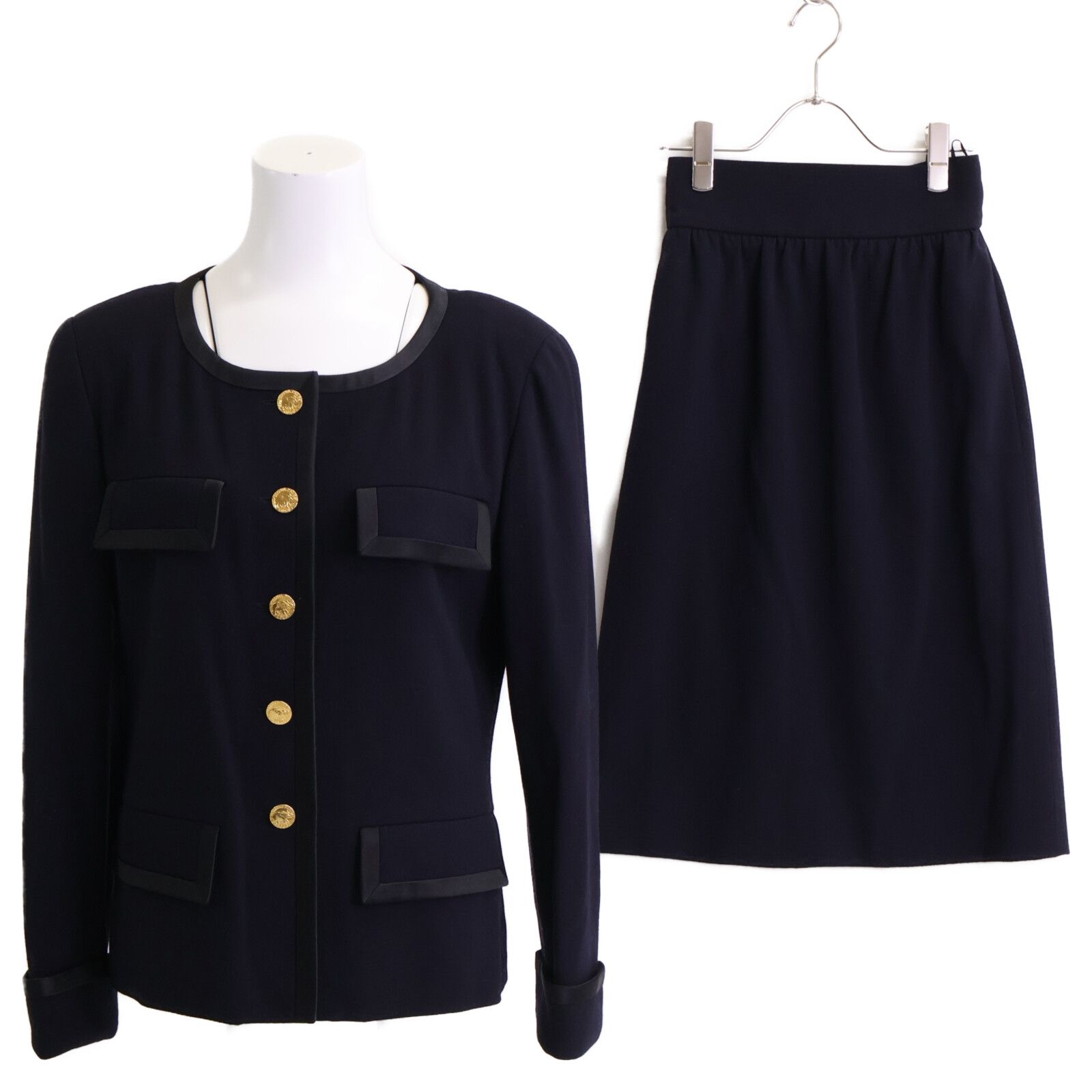 シャネル 20639 ウール 象ボタン ノーカラージャケット/スカート 36