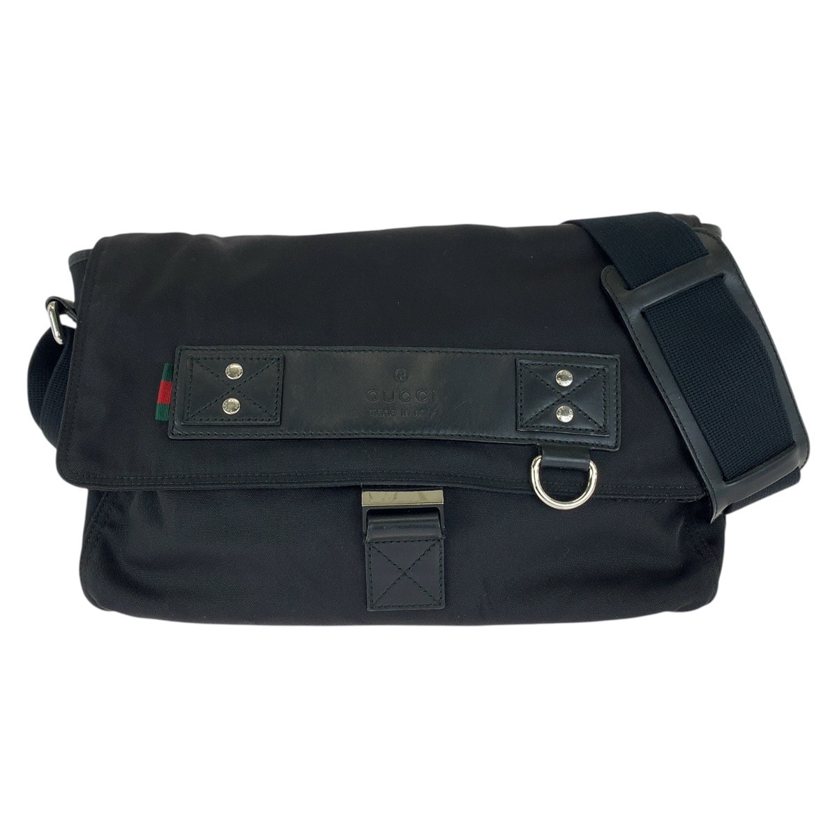 GUCCI グッチ シェリーライン ブラック 黒 シルバー金具 ナイロン レザー/ ショルダーバッグ メッセンジャーバッグ 1-0292479 【中古】