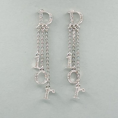 【値下げ】 Christian Dior クリスチャンディオール ロゴ ラインストーン スイング ピアス ピアス メタル シルバー レディース【中古】