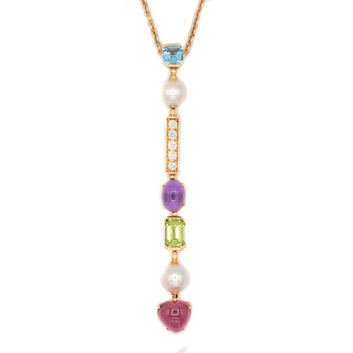 【美品】BVLGARI ブルガリ アレグラ マルチストーン ネックレス ダイヤモンド パール イエローゴールド 18金 K18YG Au750 ジュエリー レディース チェーン全長45.0cm 箱・ケース付属
