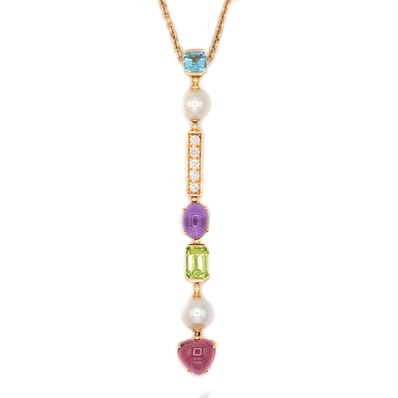【美品】BVLGARI ブルガリ アレグラ マルチストーン ネックレス ダイヤモンド パール イエローゴールド 18金 K18YG Au750 ジュエリー レディース チェーン全長45.0cm 箱・ケース付属