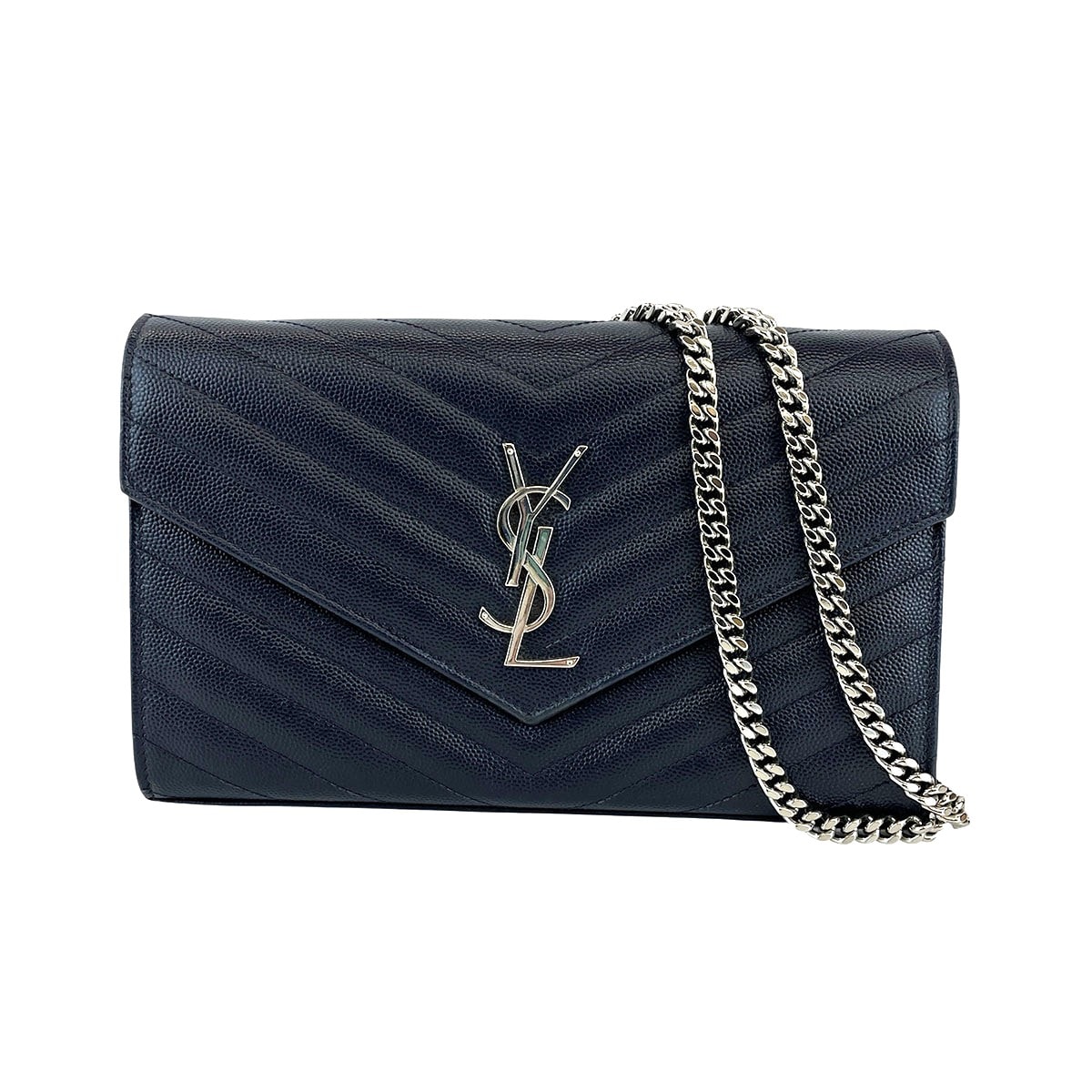 SAINT LAURENT サンローラン カサンドラ チェーンウォレット 長財布 ショルダーバッグ 377828 レザー ブラック シルバー  レディース【中古】