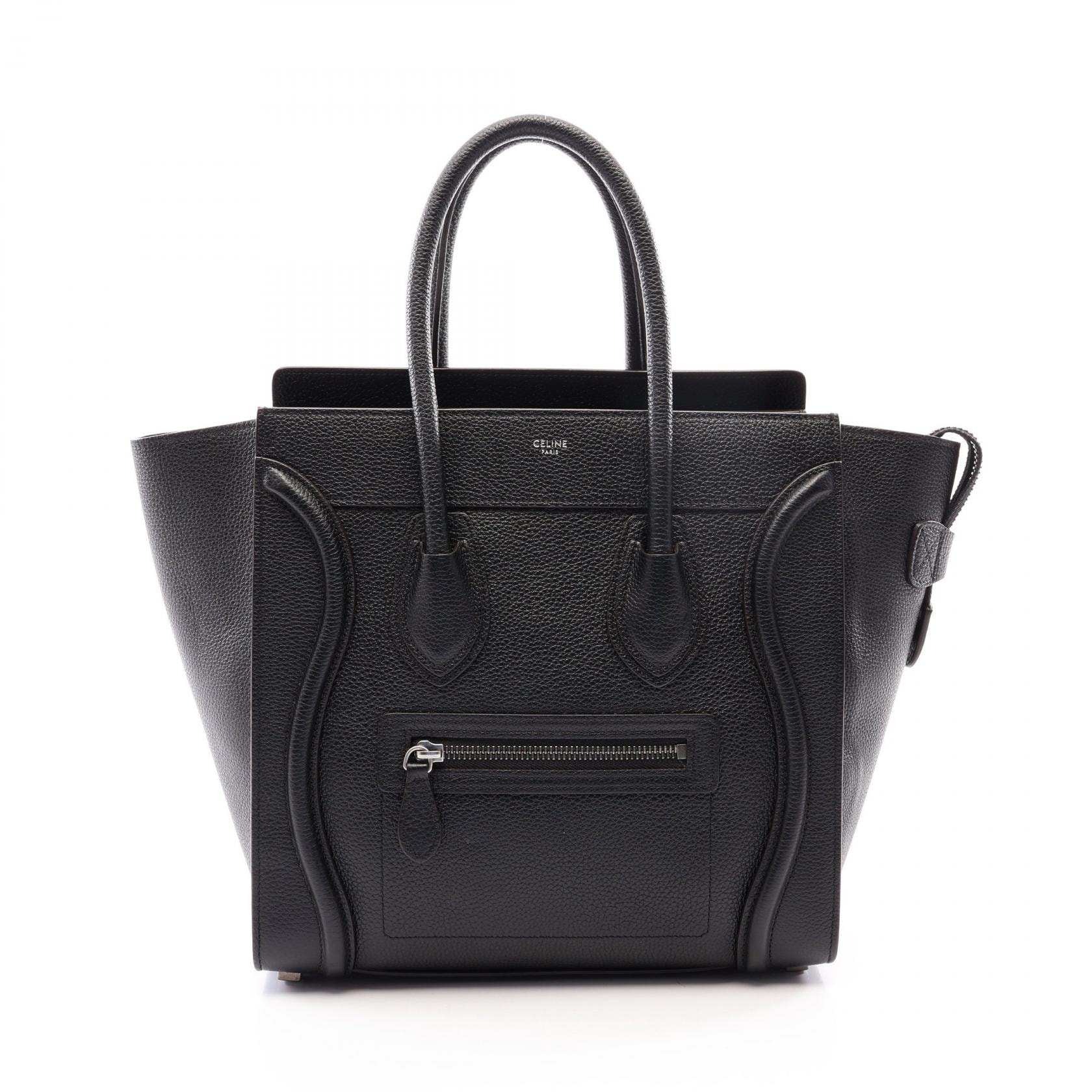 セリーヌ CELINE ラゲージ マイクロ ショッパー ハンドバッグ バッグ レザー レディース ブラック系 【中古】