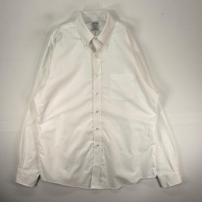 古着 ブルックスブラザーズ Brooks Brothers 長袖シャツ ボタンダウン 胸ポケット L ホワイト系 無地 メンズ