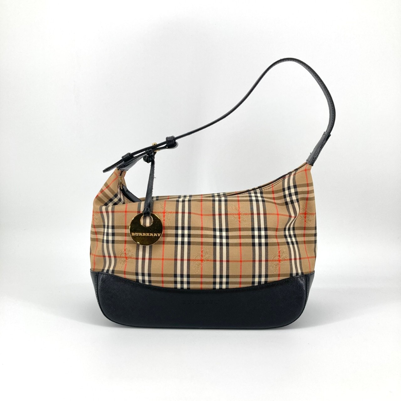 BURBERRY(バーバリー) ノバチェック チャーム付 ショルダーバッグ ベージュ×ブラック
