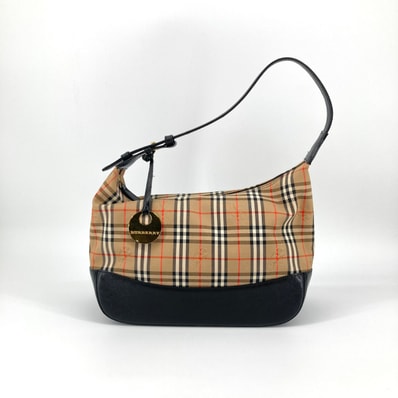 BURBERRY(バーバリー) ノバチェック チャーム付 ショルダーバッグ ベージュ×ブラック