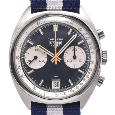 ホイヤー Heuer 73453 カレラ パンダダイヤル クロノグラフ ホワイト/ネイビー 自動巻き メンズ 良品 腕時計 H#149964