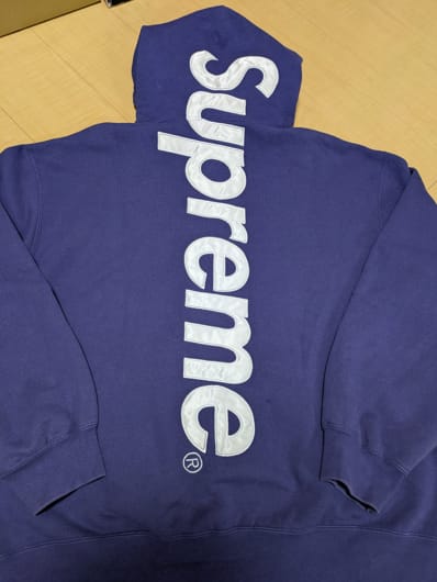 Supreme Satin Applique Hooded Sweatshirt "Washed Navy"