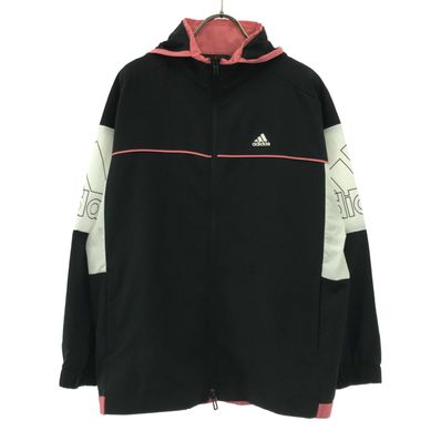 adidas アディダス ロゴワッペン 長袖 ダブル ジップパーカー L ブラック エアロレディ トレーニング ジャージ