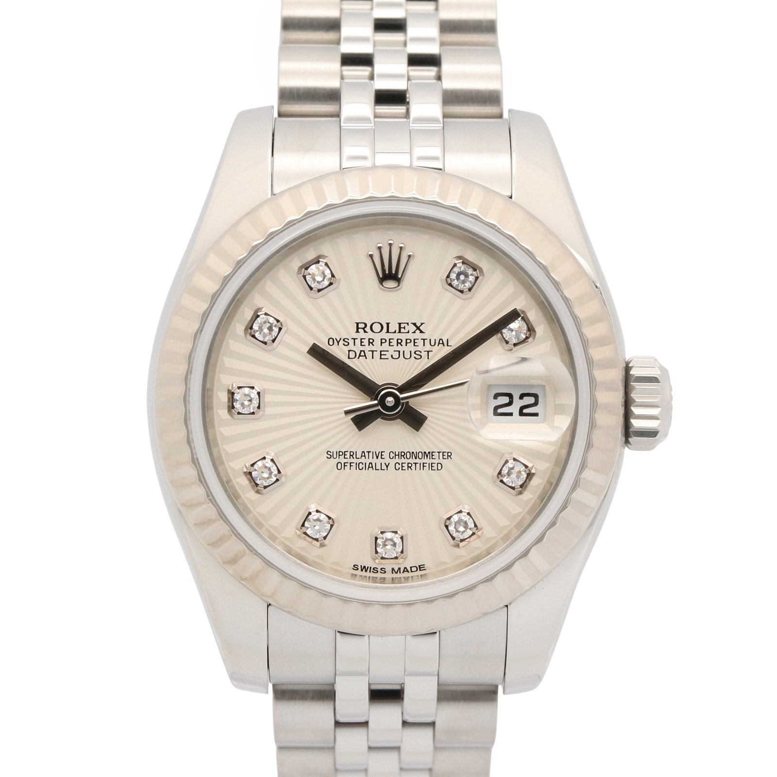 ロレックス ROLEX デイトジャスト 10Pダイヤ ランダム番 腕時計 時計 K18WG(ホワイトゴールド) ステンレススチール ダイヤモンド レディース シルバー系 サンビーム/新ダイヤ 179174G 【中古】