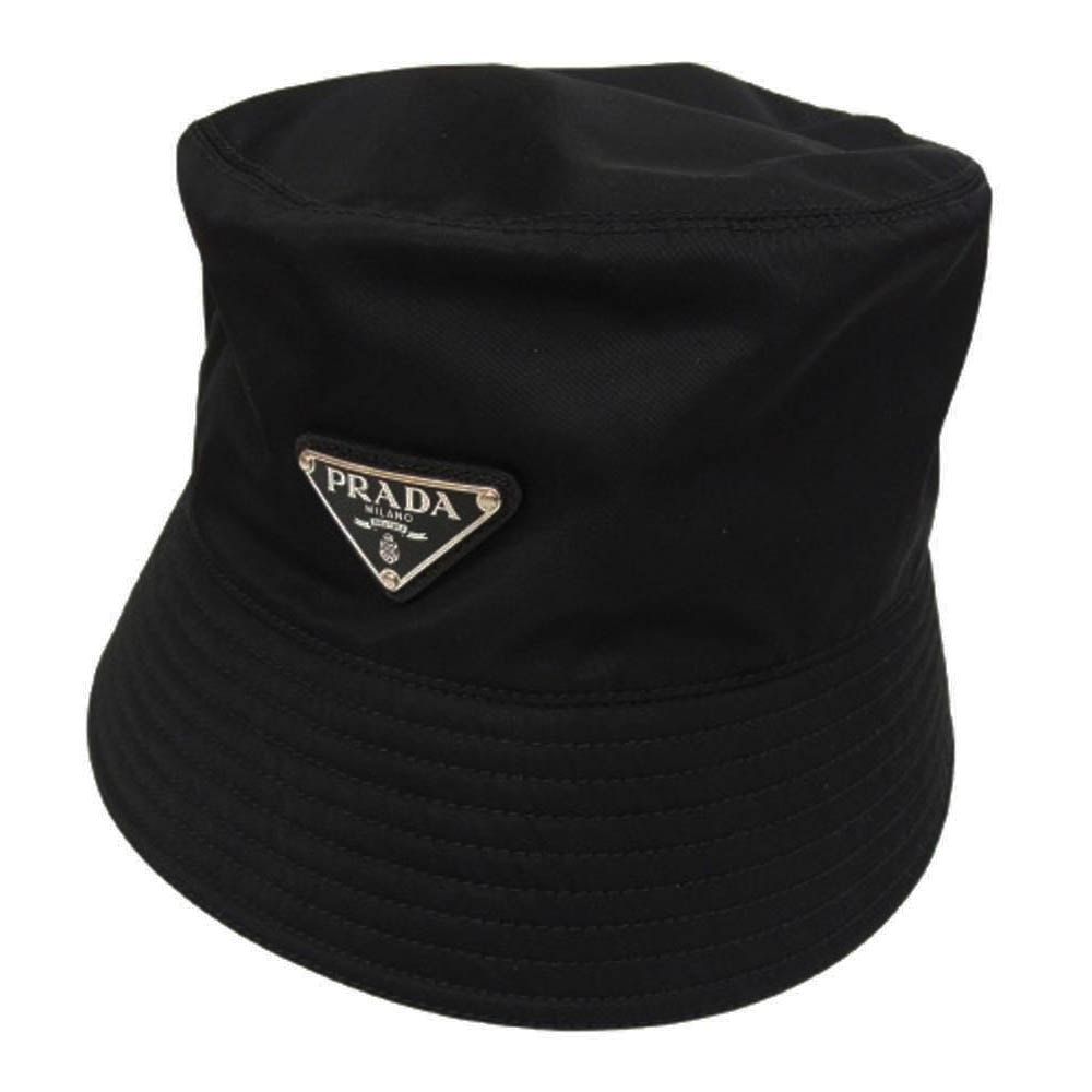 PRADA プラダ 帽子 2HC137 Re-Nylon 三角プレート ナイロン バケット ハット ブラック系 M【美品】【中古】