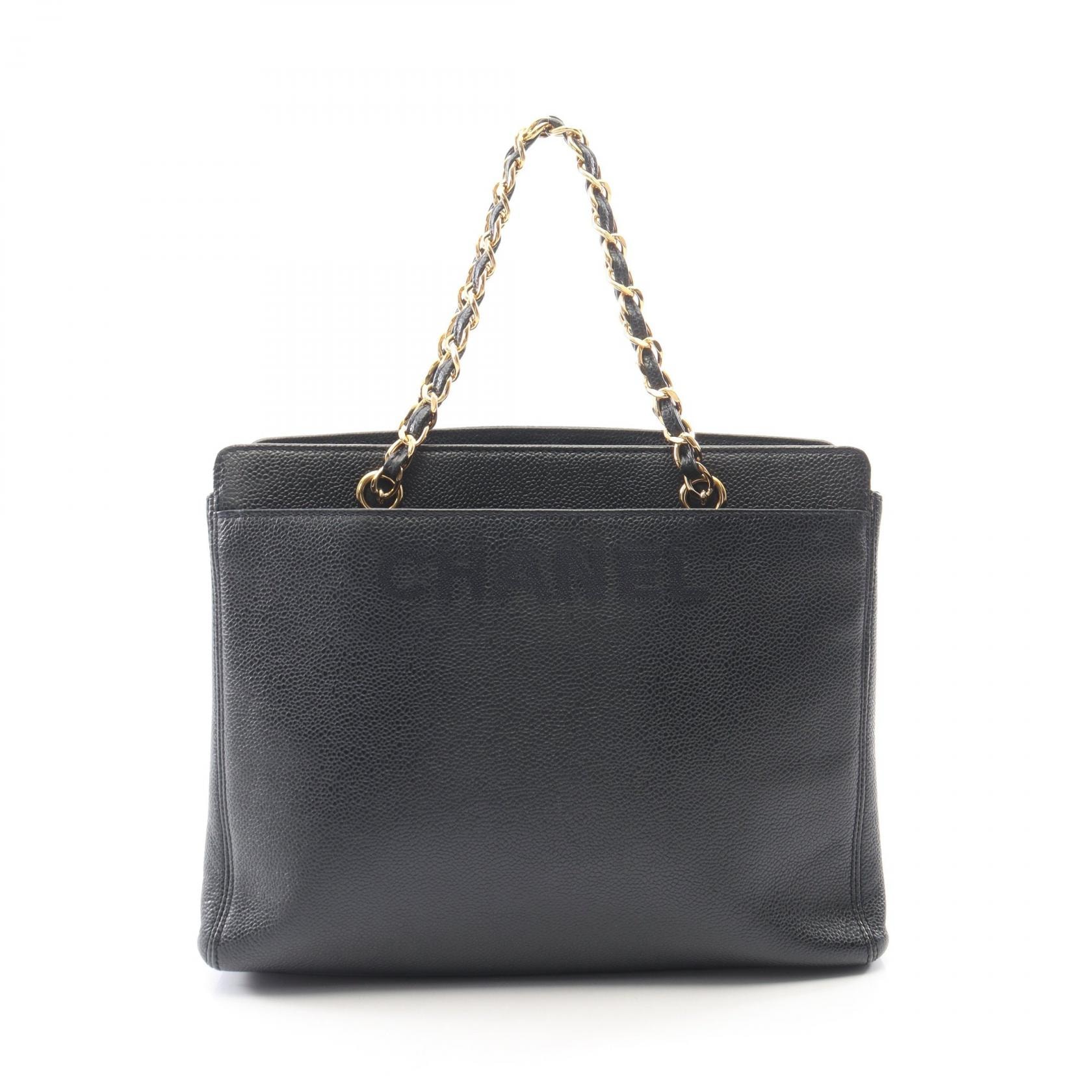 シャネル CHANEL ロゴ刺繍 ハンドバッグ バッグ キャビアスキン(グレインドカーフ) レディース ネイビー系 【中古】