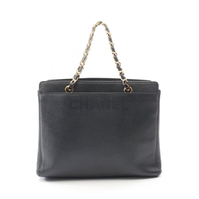 シャネル CHANEL ロゴ刺繍 ハンドバッグ バッグ キャビアスキン(グレインドカーフ) レディース ネイビー系 【中古】