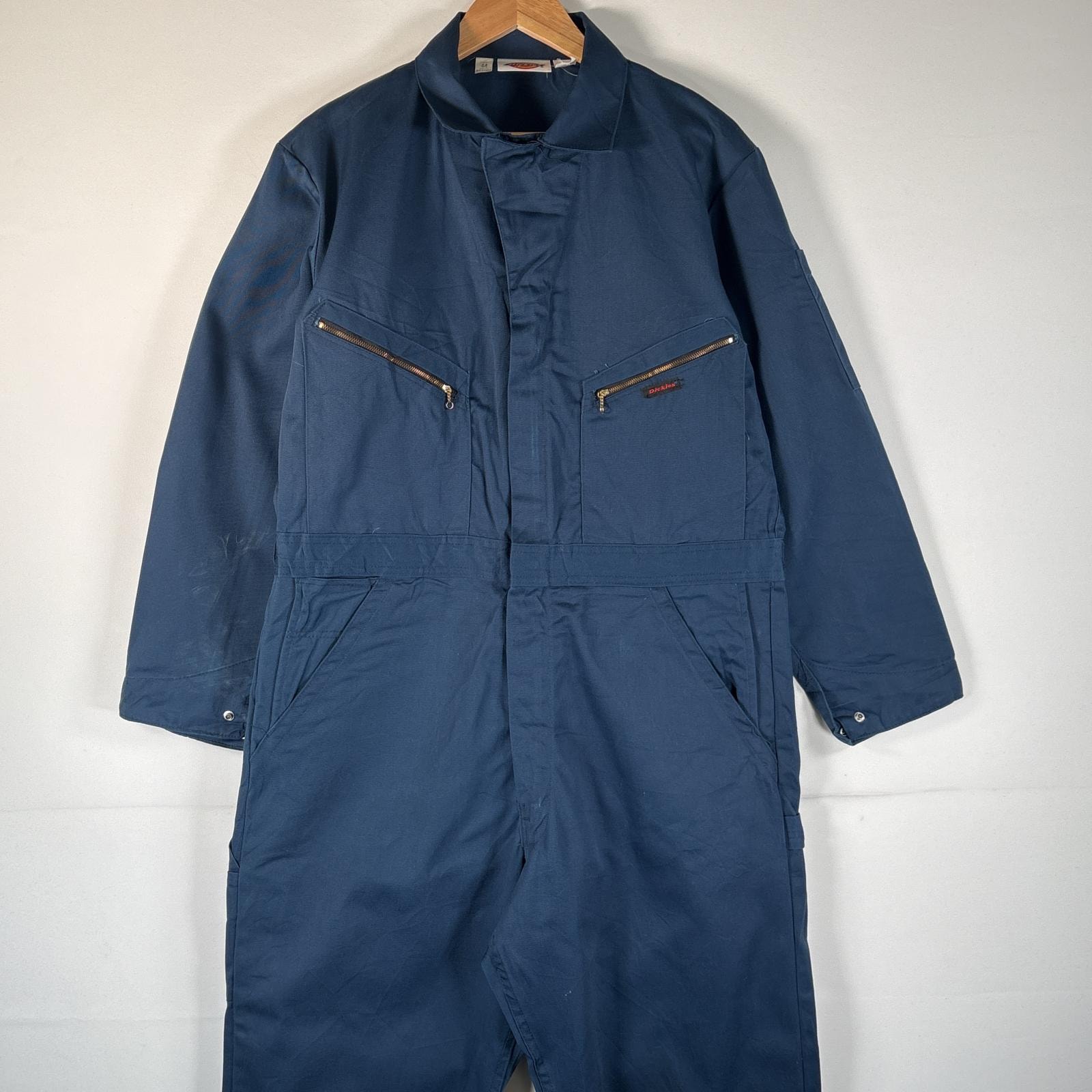 古着 90's/90年代 ディッキーズ Dickies 長袖つなぎ オールインワン ワーク 作業着 ワンポイントロゴ 大きいサイズ TALONジップ 44 MEDIMU ネイビー メンズ